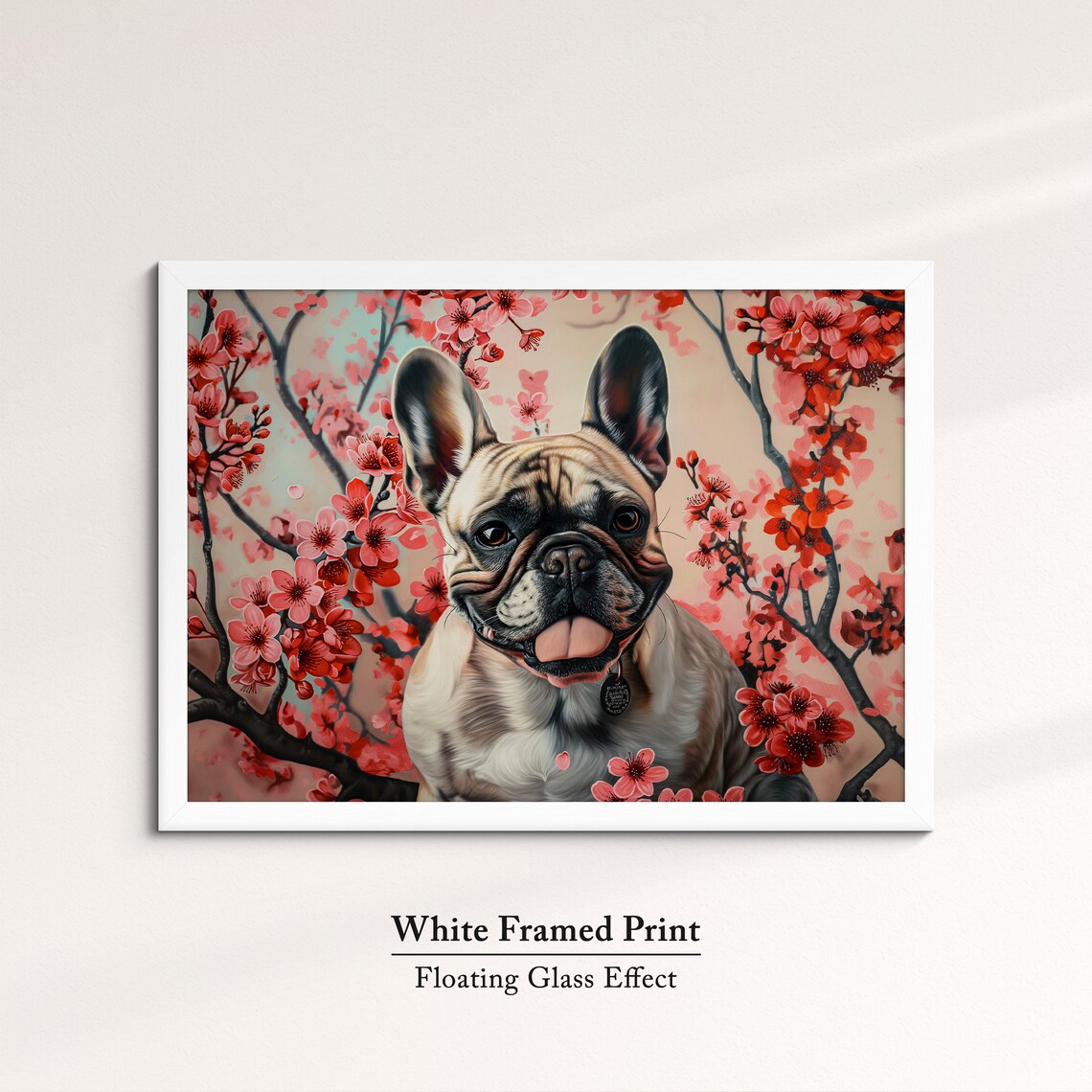 French Bulldog Portrait In Red Blossoms With Collar Tag Spring Poster - Image 7