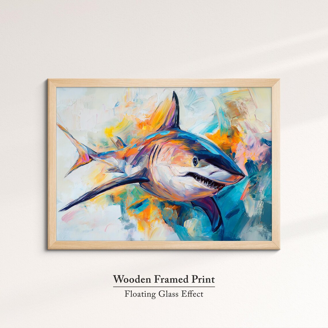 Great White Shark Abstract Oil Painting Colorful Ocean Wildlife Poster - Image 6
