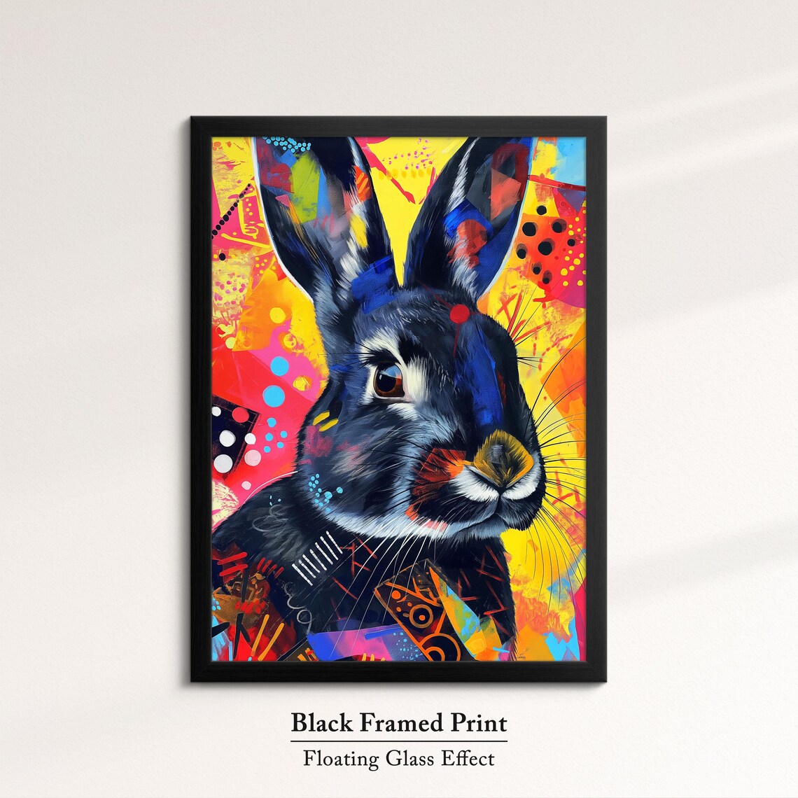 Black Rabbit Colorful Pop Art Portrait Vibrant Splatter Background Poster - Image 8
