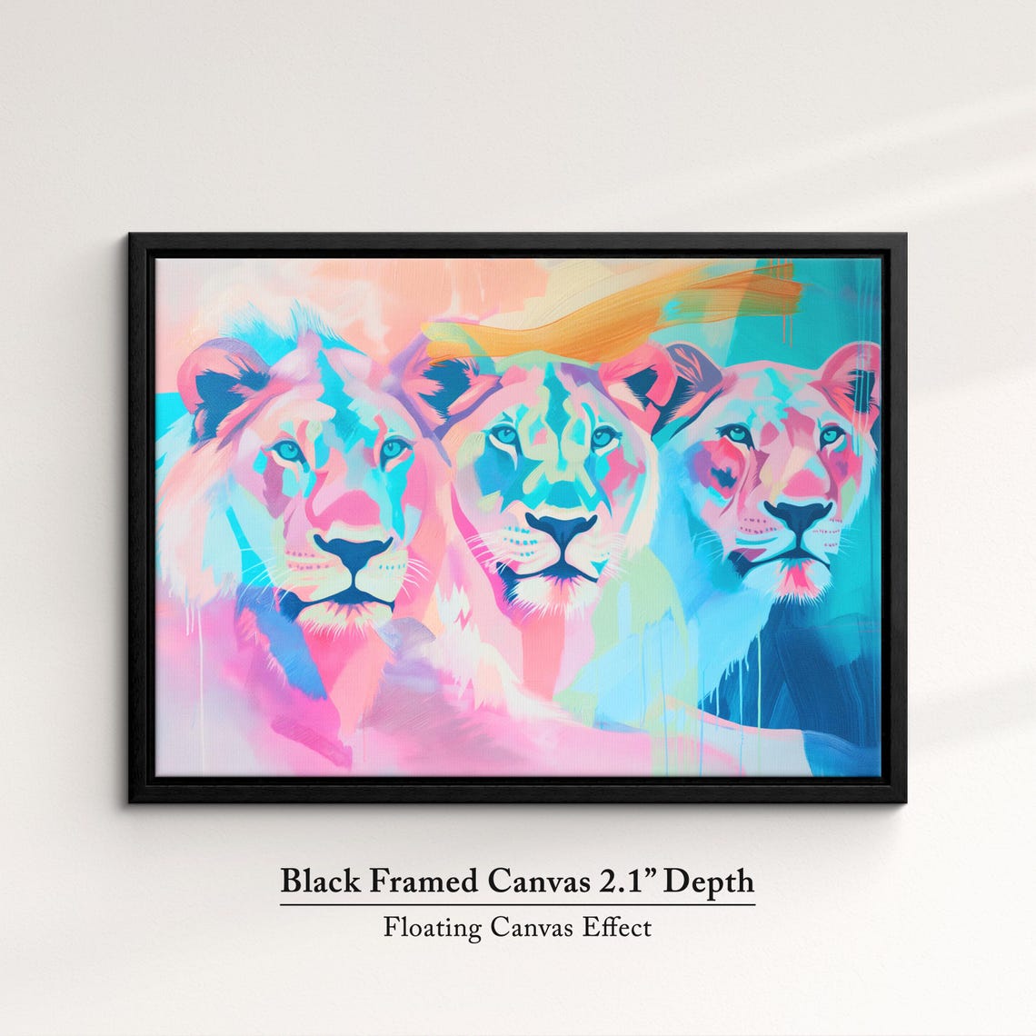 Three Lions Neon Pink Blue Pop Art Abstract Wildlife Wall Art Poster - Image 2