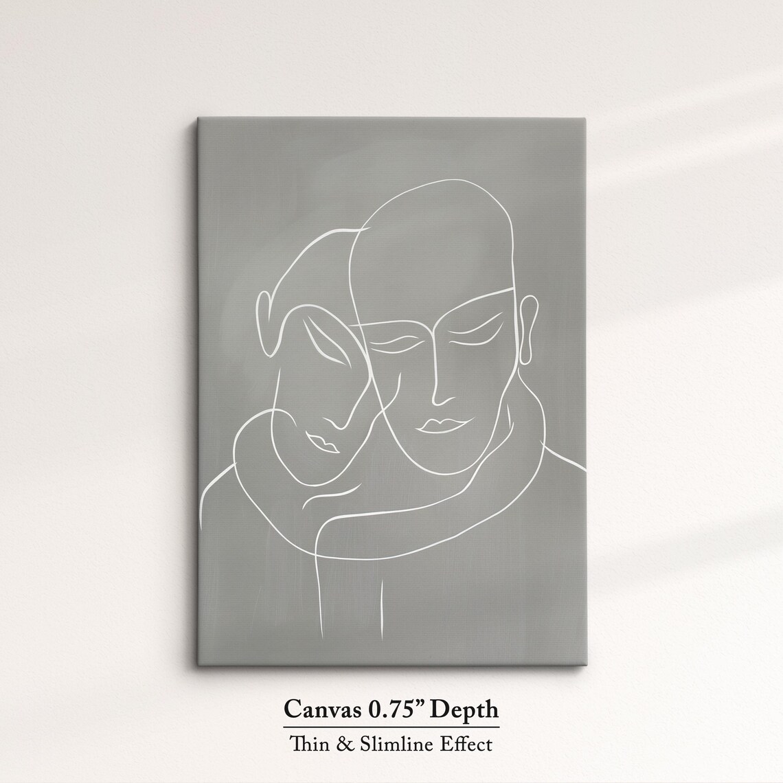 Embracing Couple Minimalist White Line Art Gray Modern Wall Art Poster - Image 4