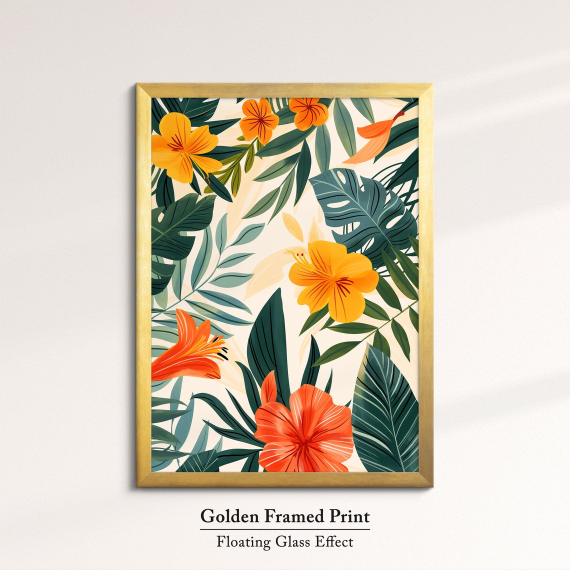 Tropical Leaves And Orange Hibiscus Botanical Pattern Wall Art Poster - Image 5