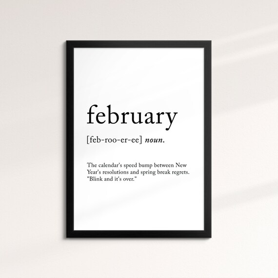 February Minimalist Definition Quote Word Art Framed Print Framed Female Wall Art Lady Poster Feminine Home Decor Gifts For Her