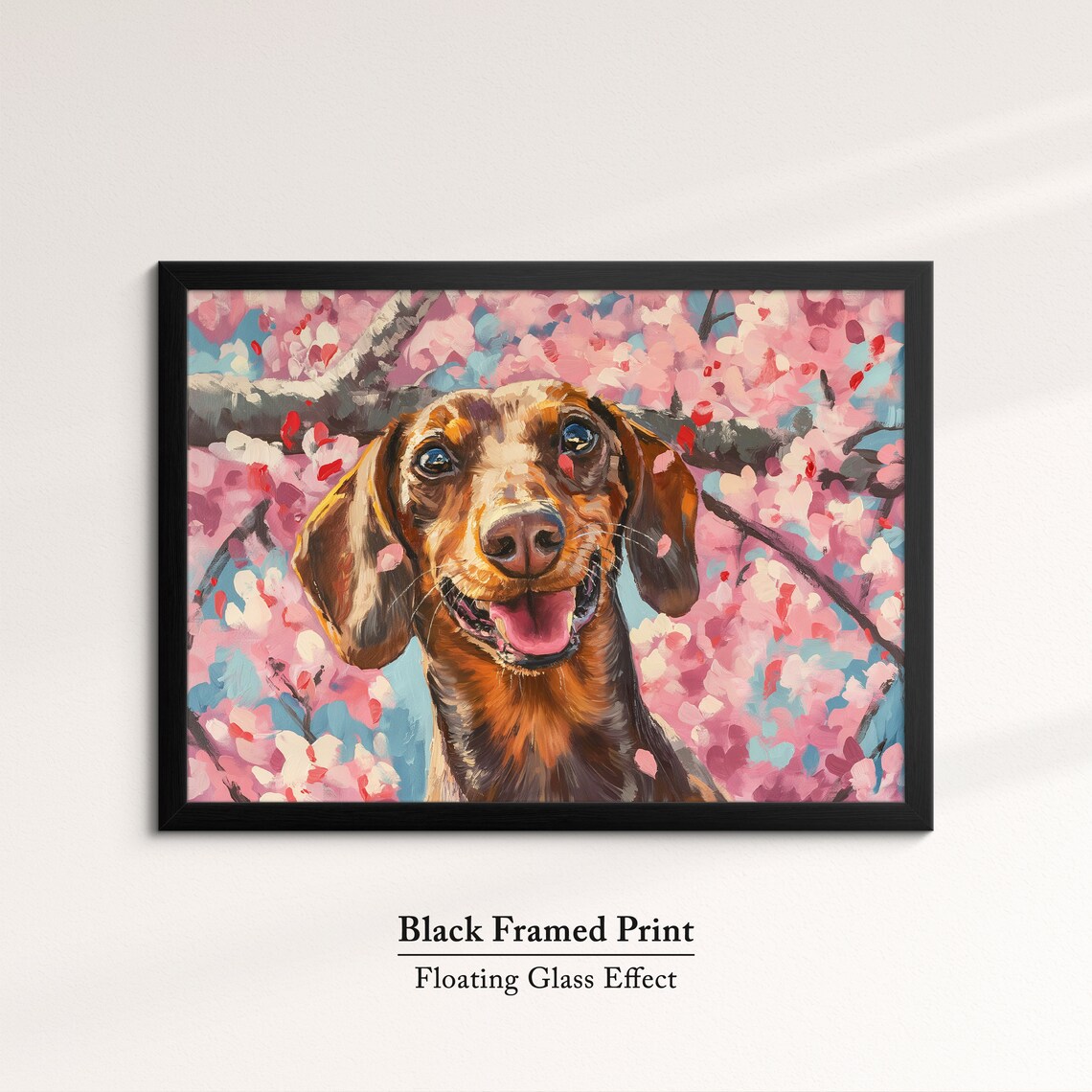 Happy Brown Dachshund Smiling In Cherry Blossom Joyful Pet Wall Poster - Image 8
