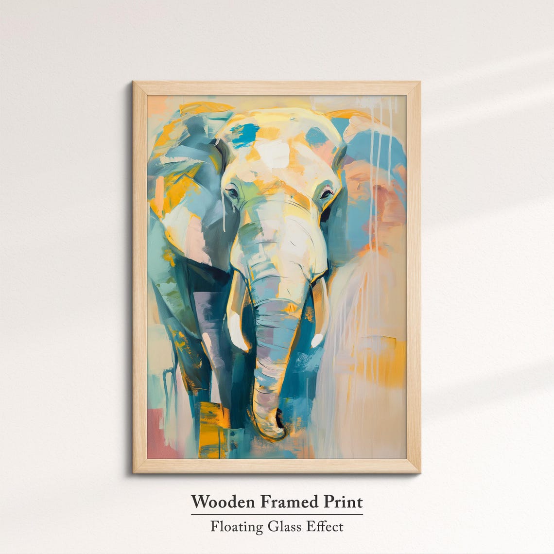 Elephant Walking Toward Viewer Teal Gold Abstract Wildlife Wall Art - Image 6