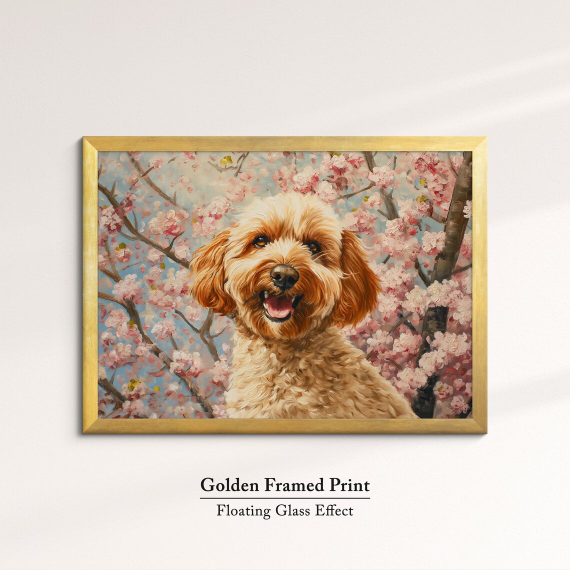 Happy Golden Doodle Dog In Cherry Blossom Spring Cheerful Pet Poster - Image 5