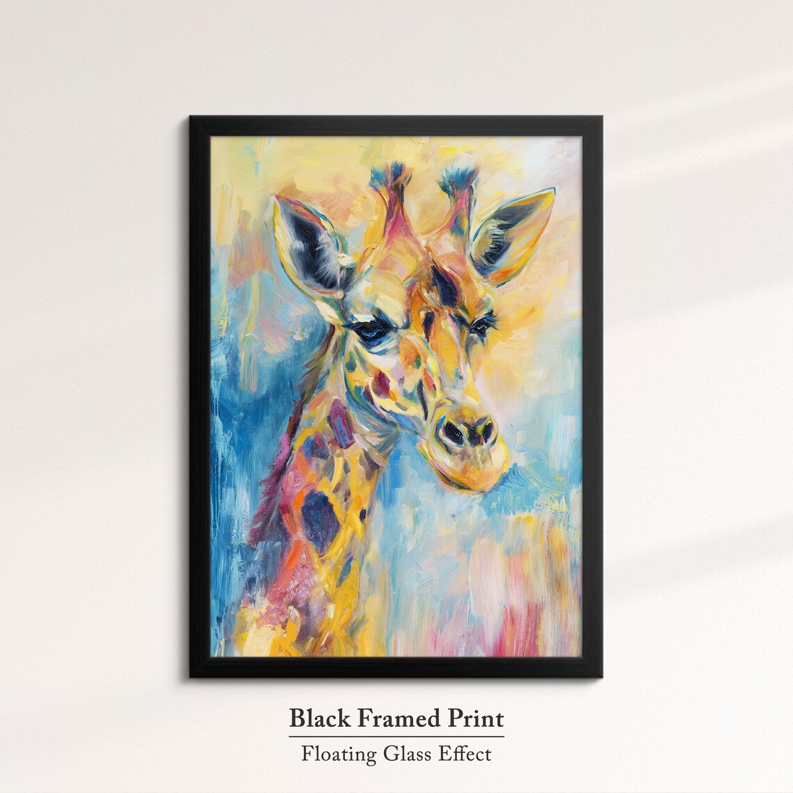 Giraffe Looking Aside Warm Golden Blue Abstract Wildlife Wall Art - Image 8