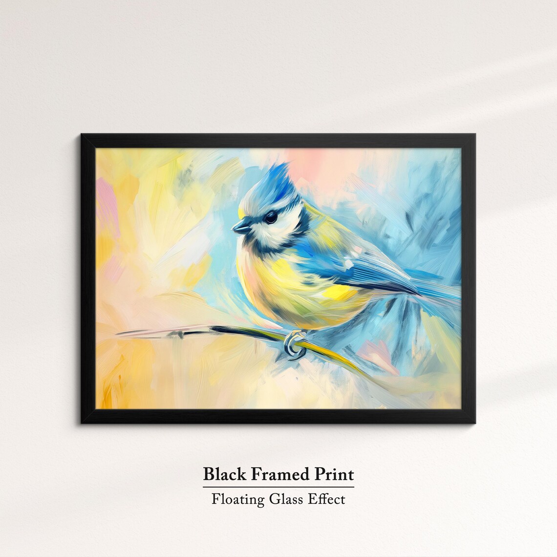 Blue Tit Close Up Yellow Blue Pastel Brushstroke Bird Wall Poster - Image 8