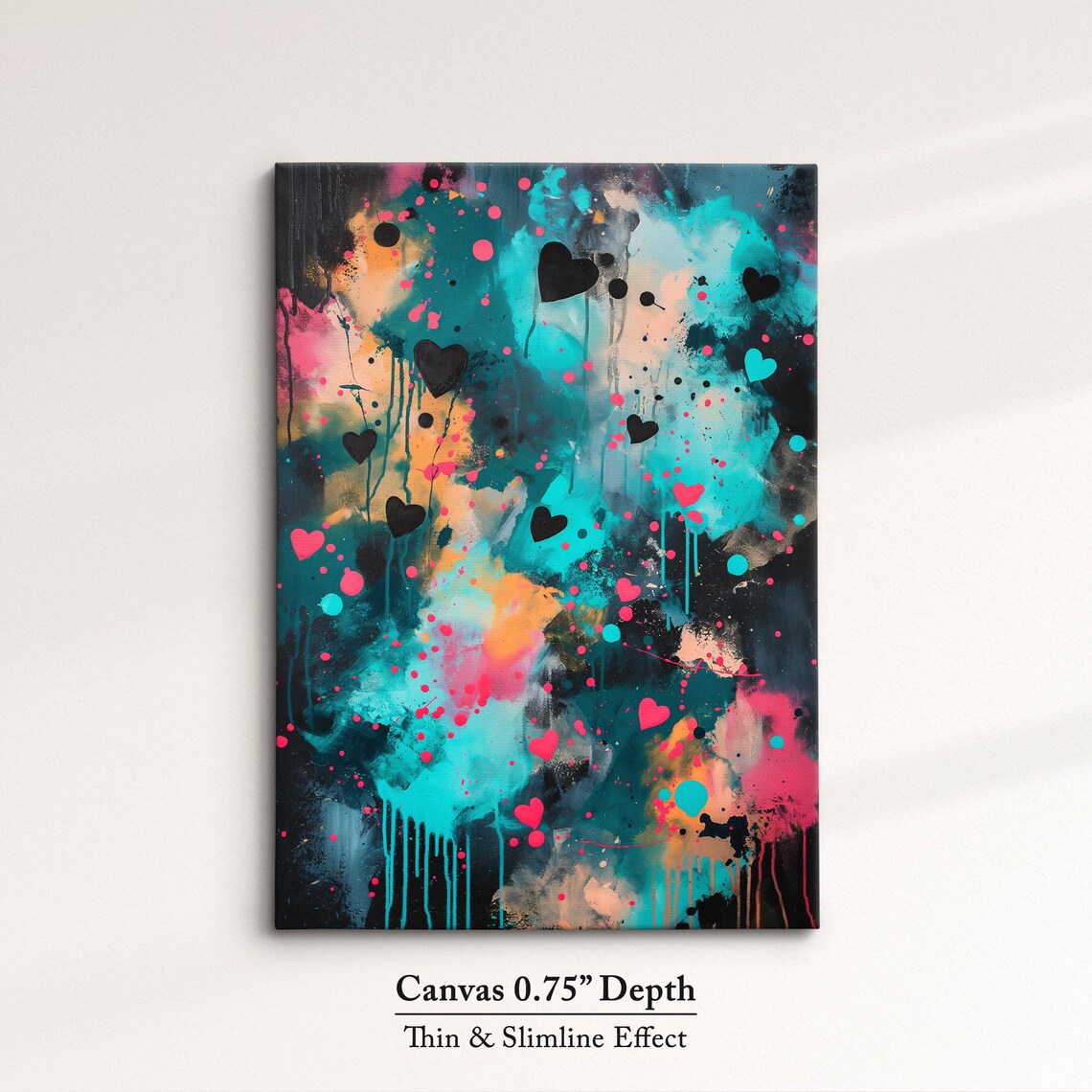 Colorful Dripping Hearts Abstract Paint Splatter Modern Wall Art Print - Image 4