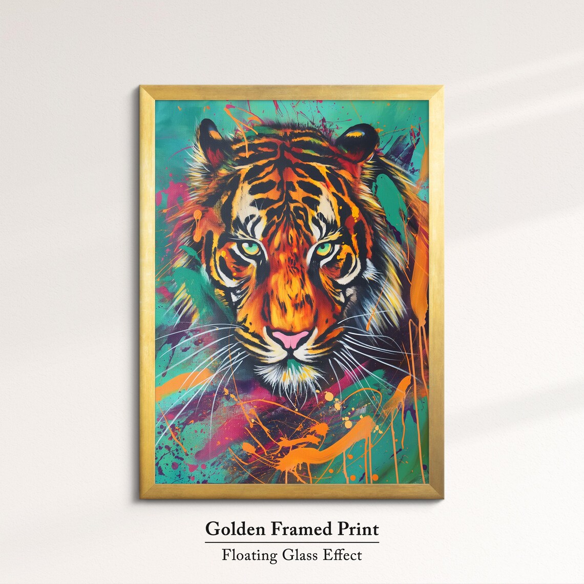 Colorful Tiger Face Portrait Pop Art Painting Neon Splatter Wall Decor Poster - Image 5