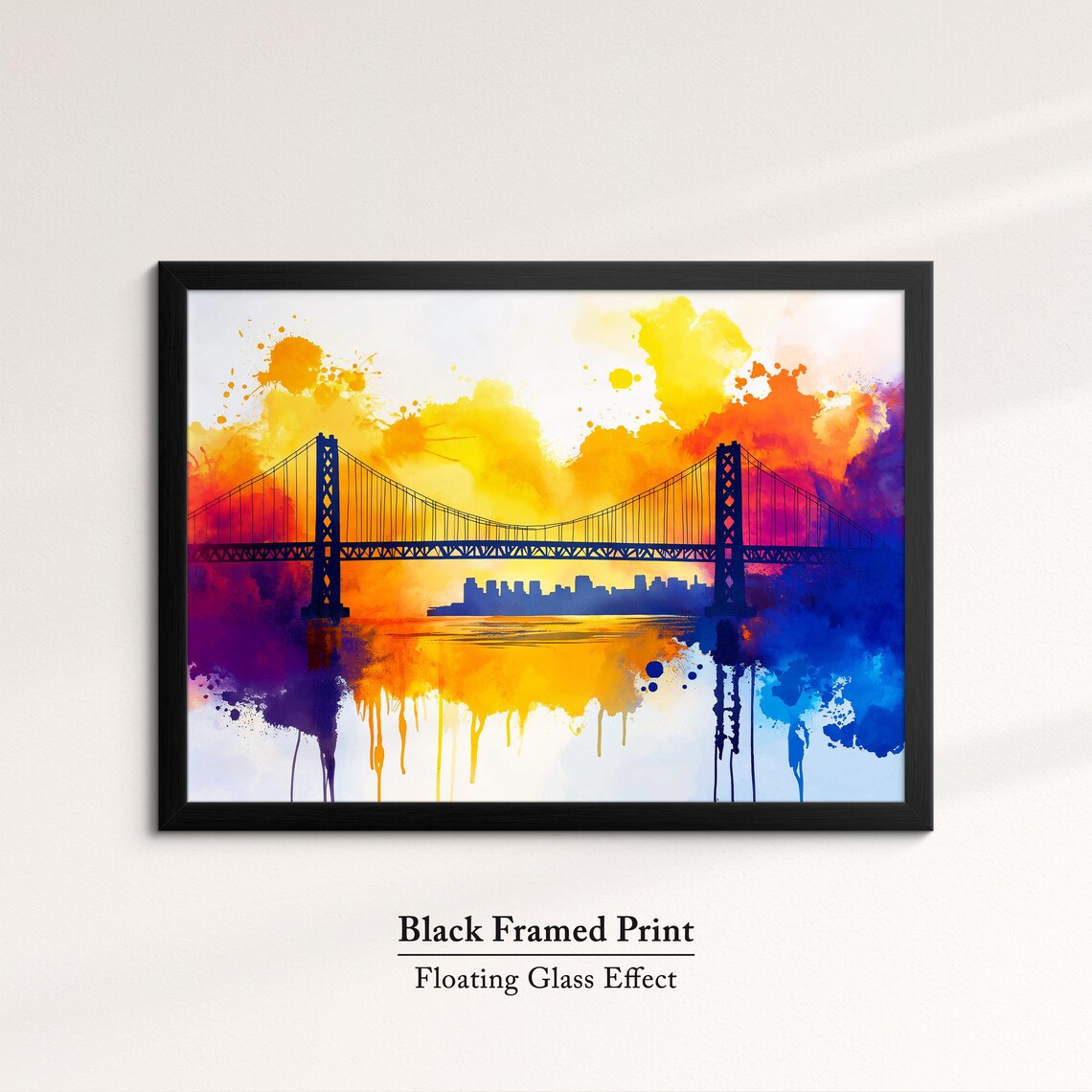 San Francisco Bay Bridge Silhouette Rainbow Sunset Watercolor Poster - Image 8
