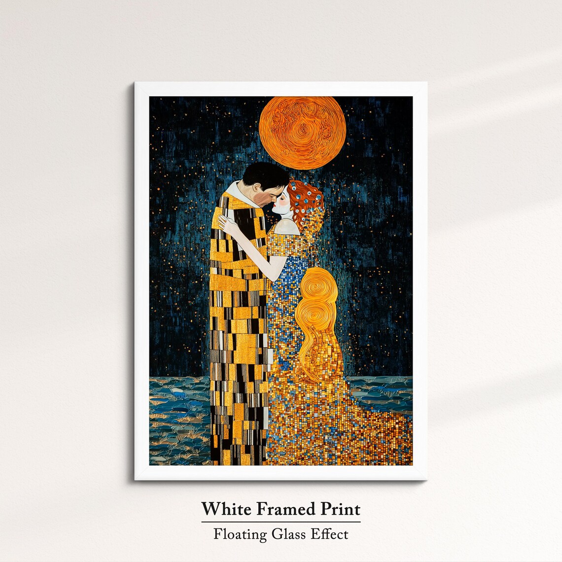 Golden Couple Embrace Klimt Inspired Mosaic Kiss Moonlight Art Poster - Image 7