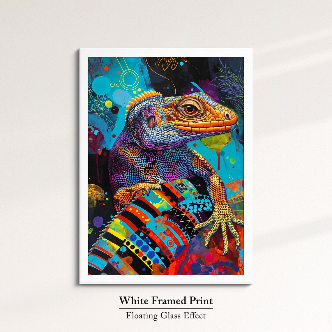 Bearded Dragon Colorful Mosaic Scales Lizard Portrait Abstract Art Poster - Image 7