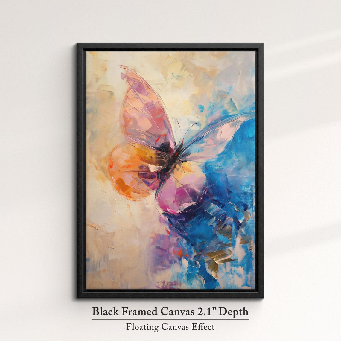 Translucent Wing Blue Butterfly Abstract Painterly Modern Wall Art - Image 2