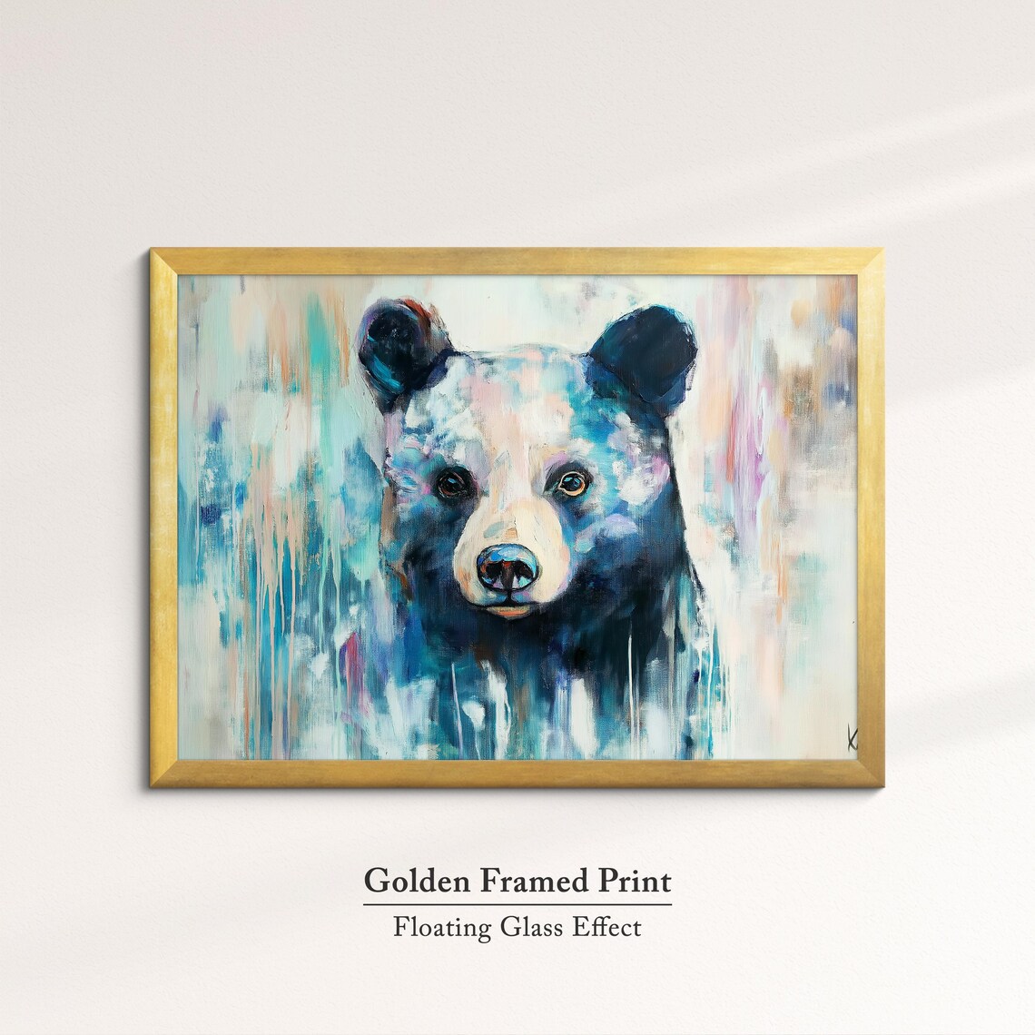 Black Bear Face Front Blue Abstract Oil Painting Wildlife Wall Art Poster - Image 5