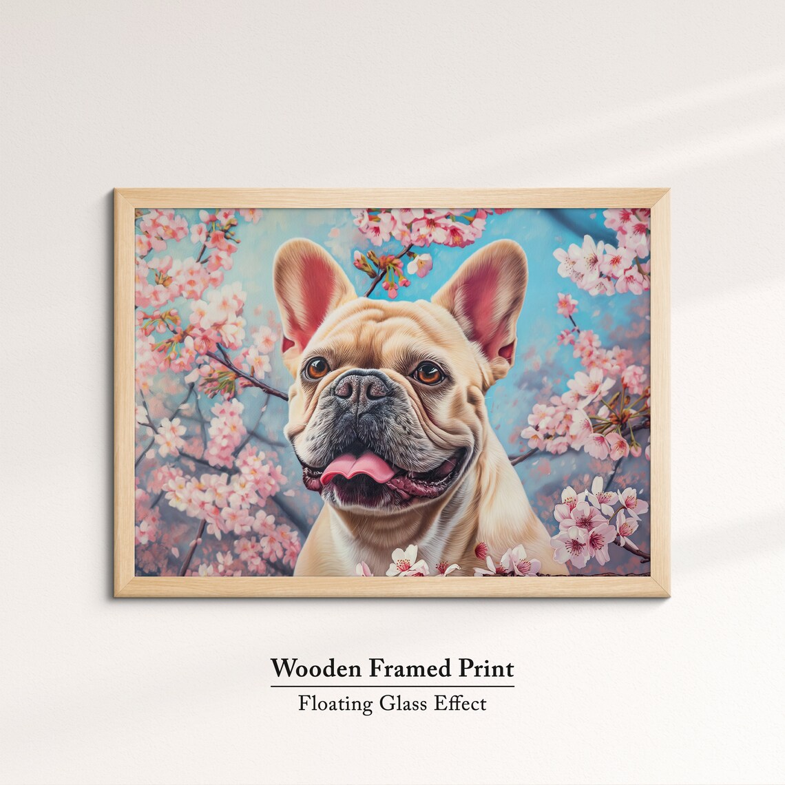 Fawn French Bulldog Tongue Out In Pink Blossoms Cheerful Art Poster - Image 6