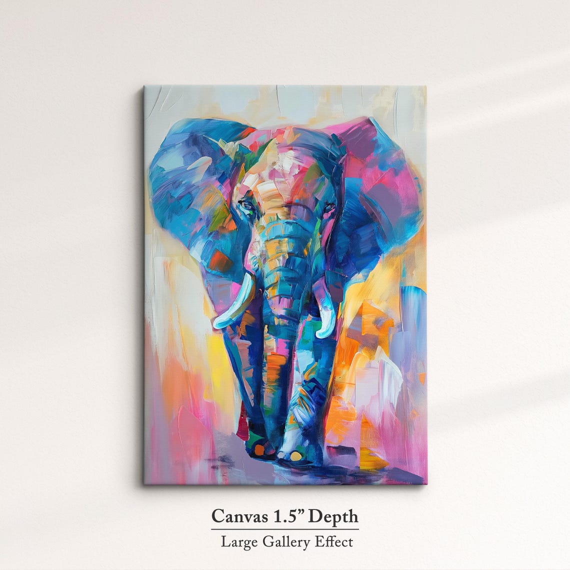 Colorful Elephant Walking Vivid Blue Pink Orange Abstract Wall Art - Image 3