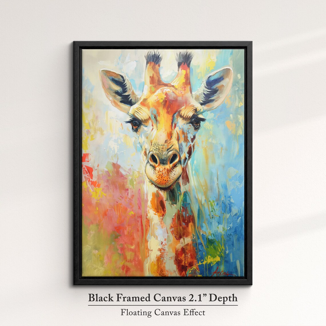 Giraffe Portrait Colorful Abstract Orange Blue Wildlife Wall Art - Image 2