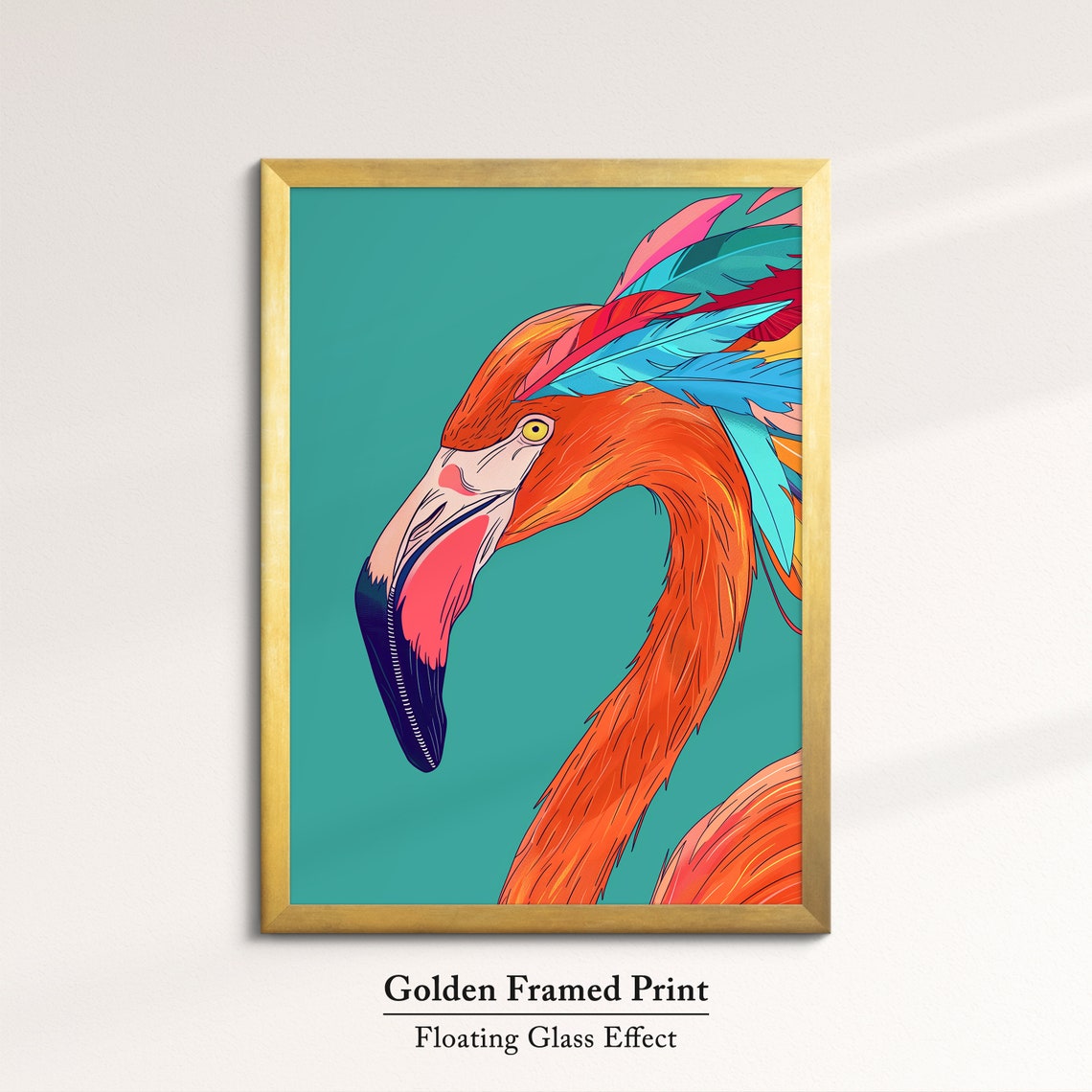 Flamingo Head Profile With Feather Crest Teal Background Art Poster - Image 5