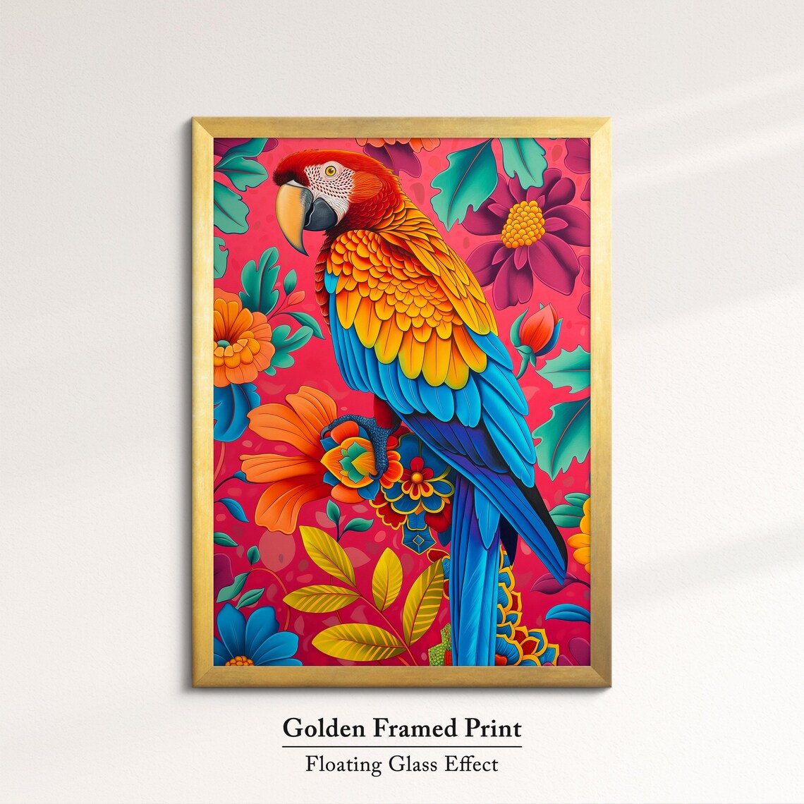Scarlet Macaw Parrot Coral Pink Floral Bloom Bright Bird Wall Poster - Image 5