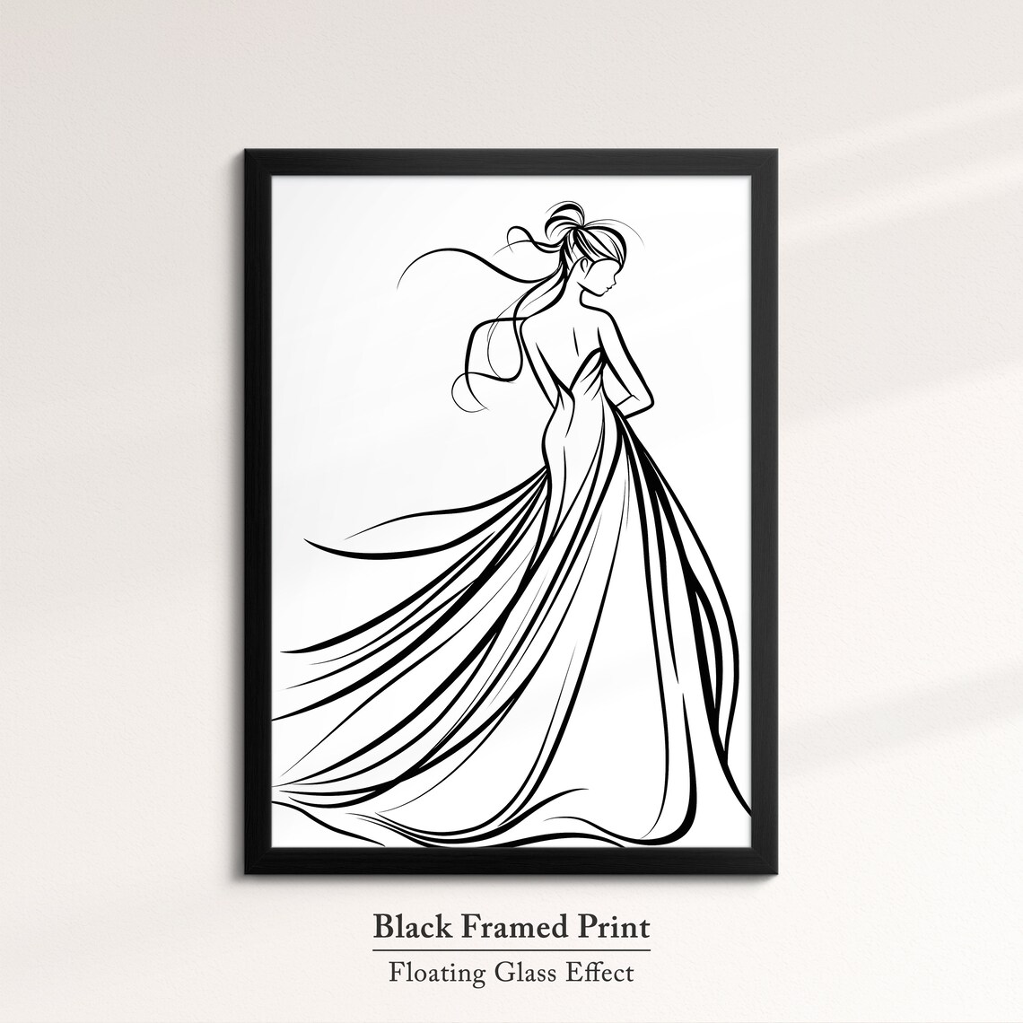 Woman Wedding Dress Line Art Drawing Elegant Flowing Gown Minimalist Wall Art Poster - Image 5