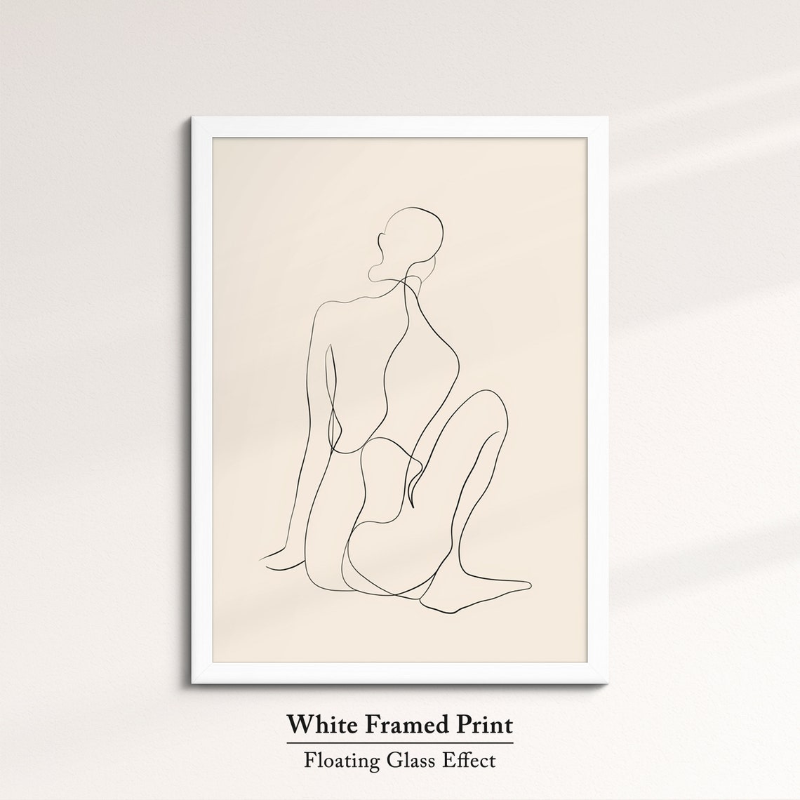 Minimalist Seated Woman Single Line Art Beige Figure Wall Poster - Image 7