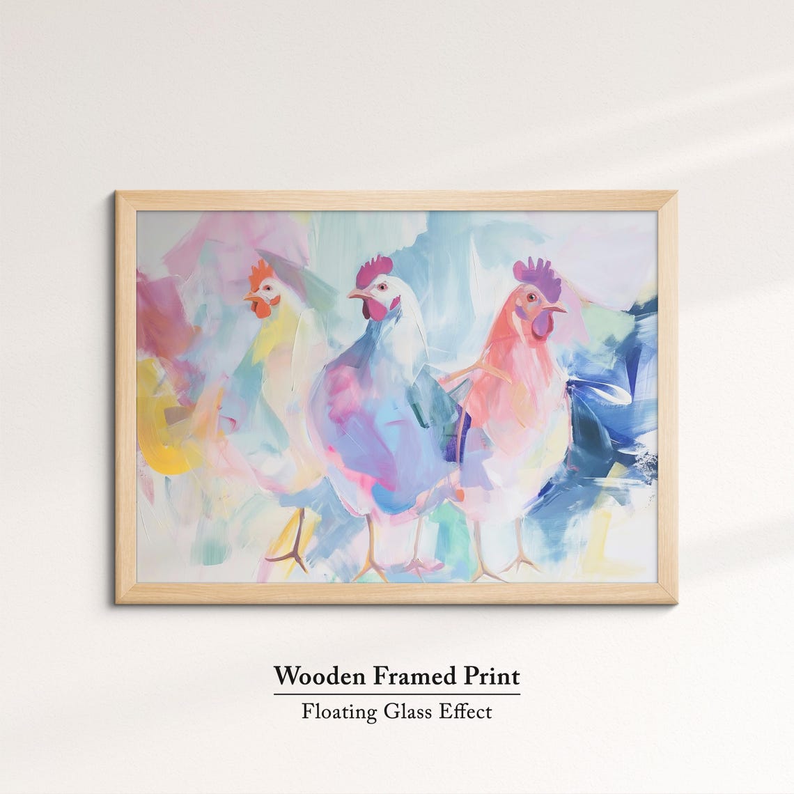 Three Pastel Chickens Pink Blue Yellow Abstract Farm Bird Art Poster - Image 6