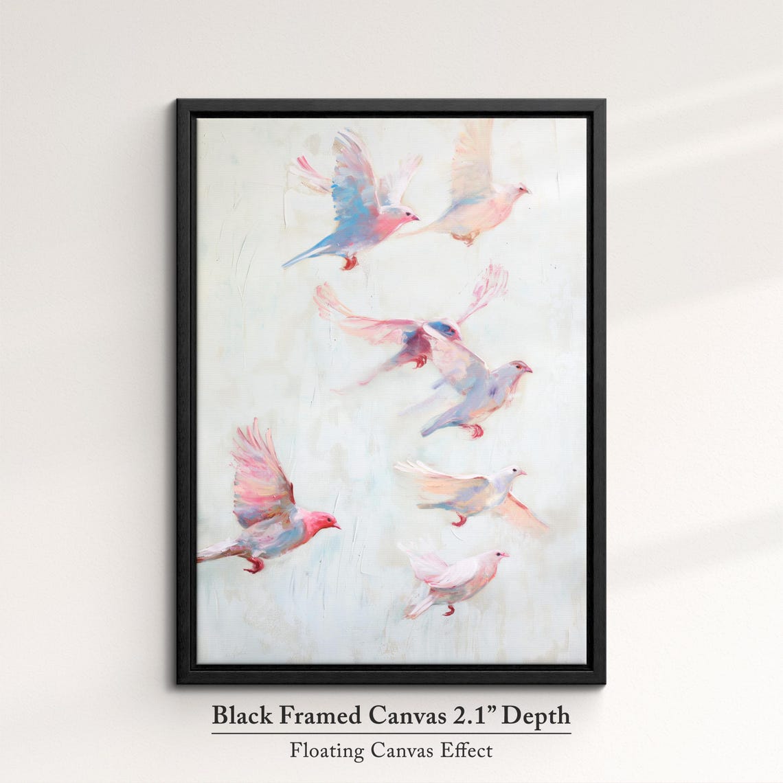 Pink Birds In Flight Soft White Pastel Flock Abstract Wall Art - Image 2