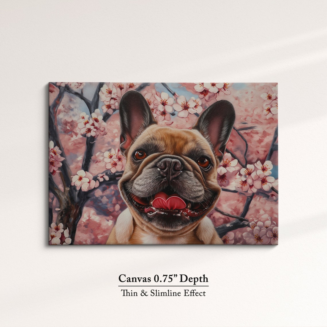 Grinning Fawn French Bulldog Face In Blooming Cherry Tree Art Poster - Image 4