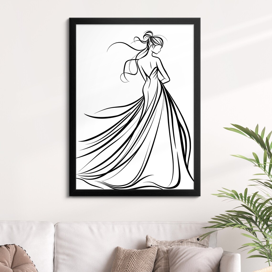 Woman Wedding Dress Line Art Drawing Elegant Flowing Gown Minimalist Wall Art Poster - Image 8