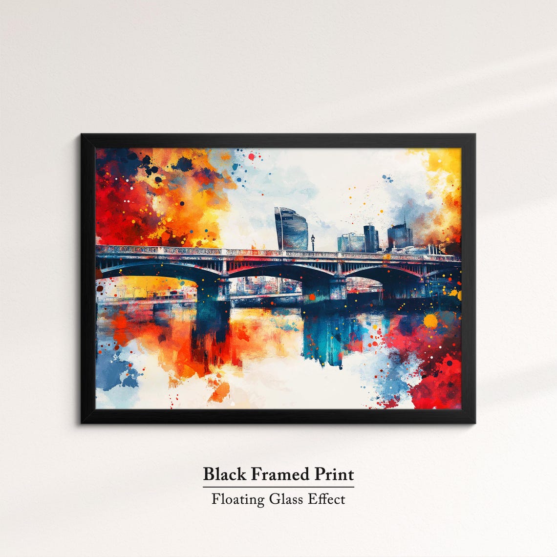 London Thames Bridge Watercolor City Skyline Red Blue Wall Art Poster - Image 8