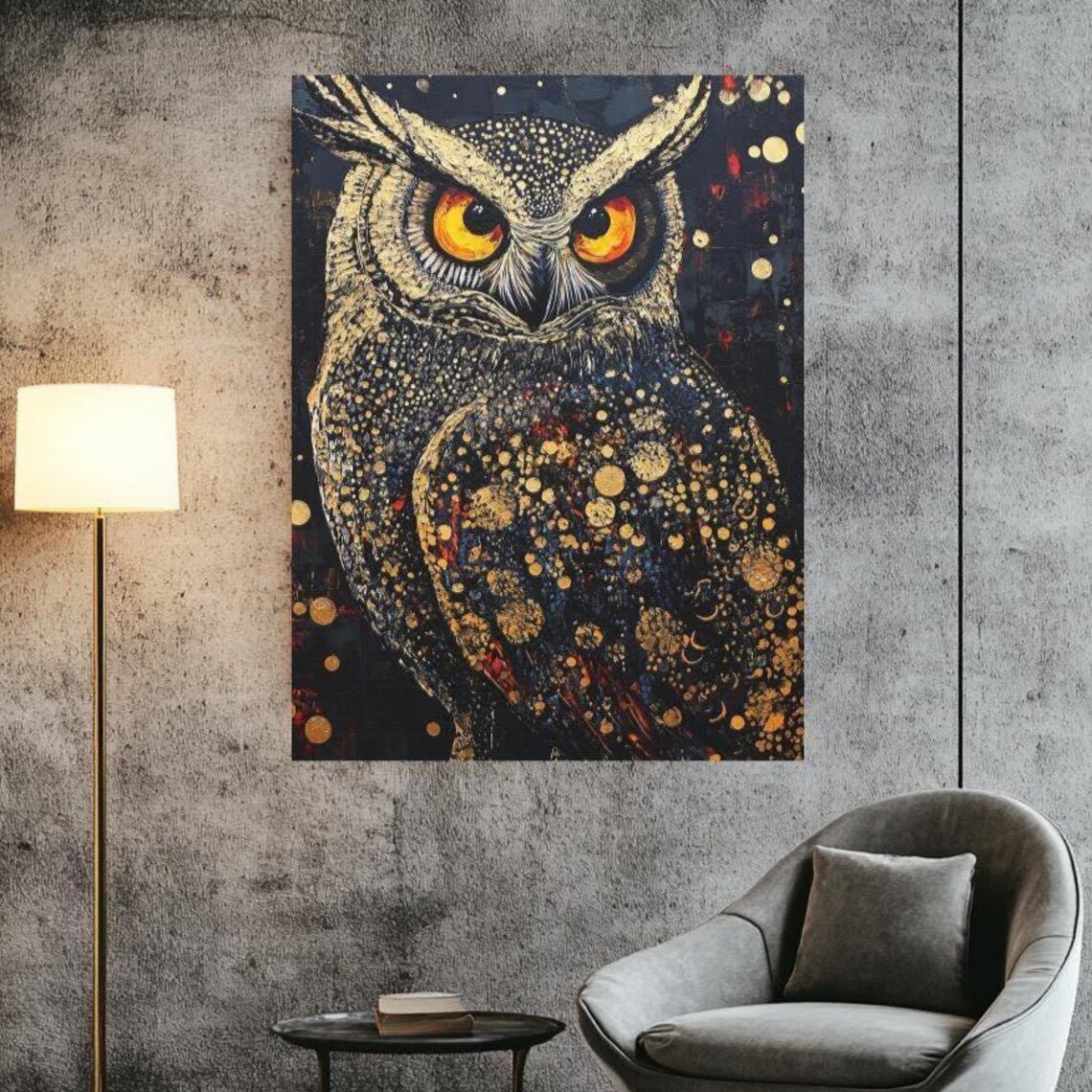 Mystical Owl Gold Black Canvas Bird Of Prey Portrait Wall Art