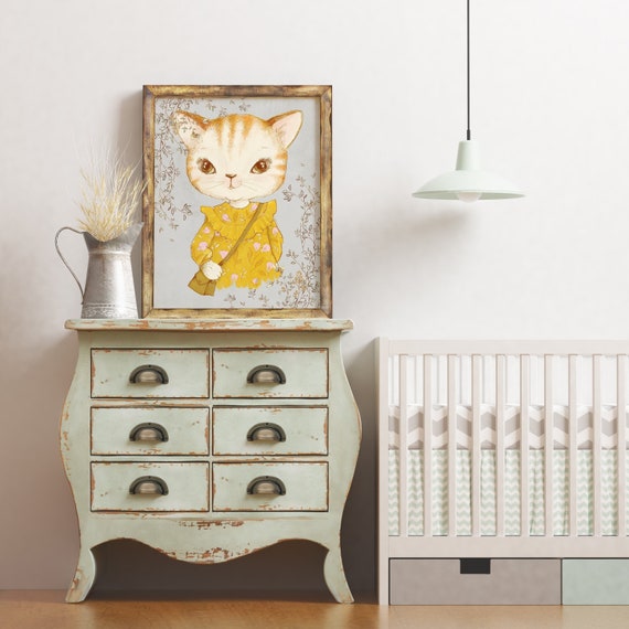 Cat Woodland Animals Nursery Decor Cute Nursery Decor Animal Nursery Prints Animal Nursery Mothers Day Gift