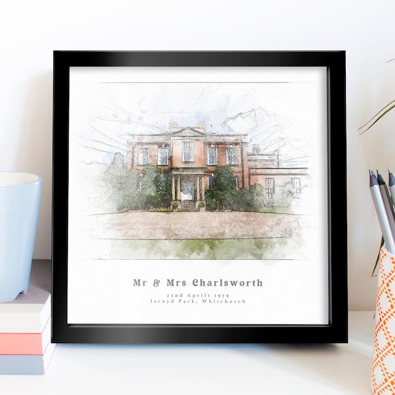 Iscoyd Park Whitchurch Country House Wedding Watercolor Print