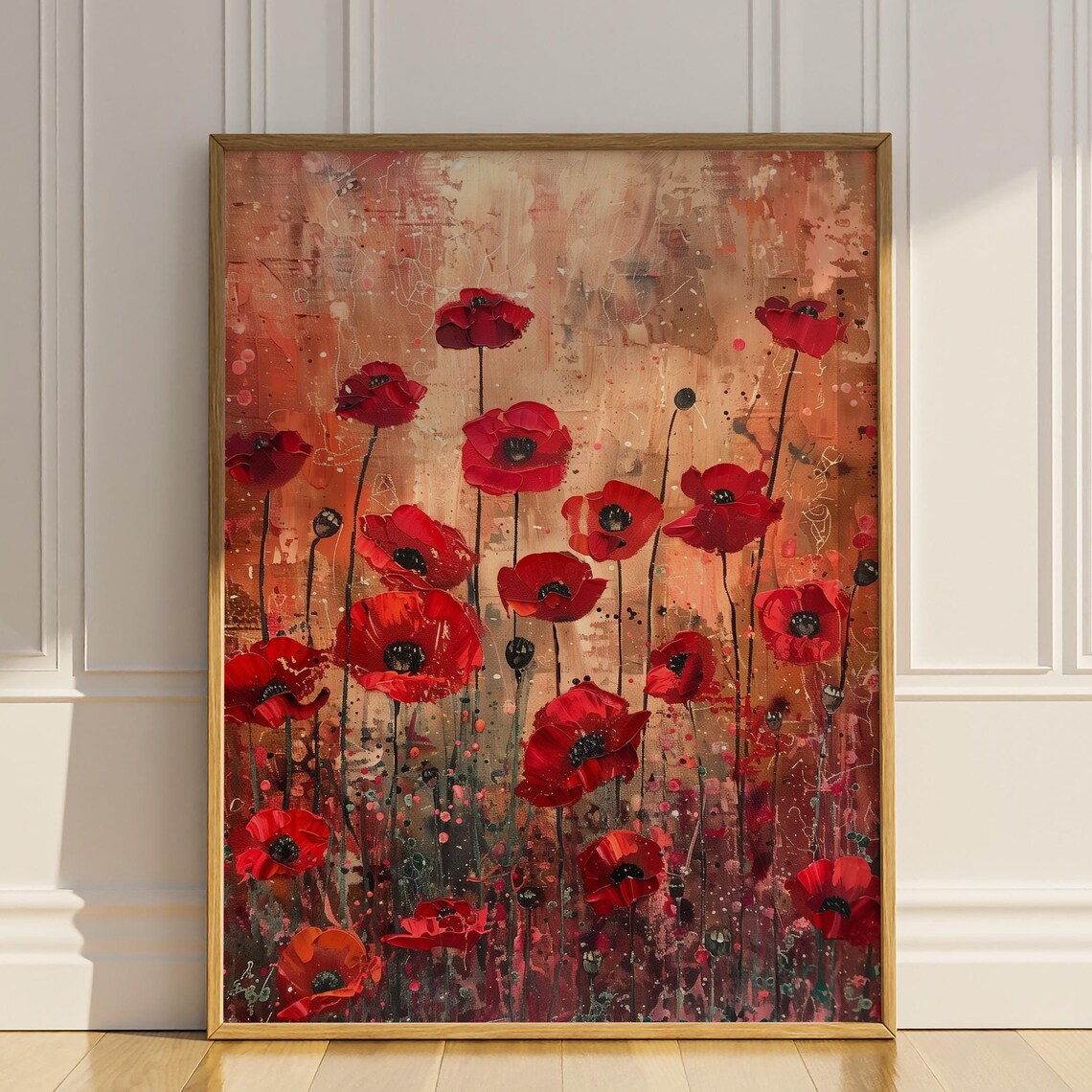 Poppy Flowers Oil Painting Poster, Vintage Boho Floral