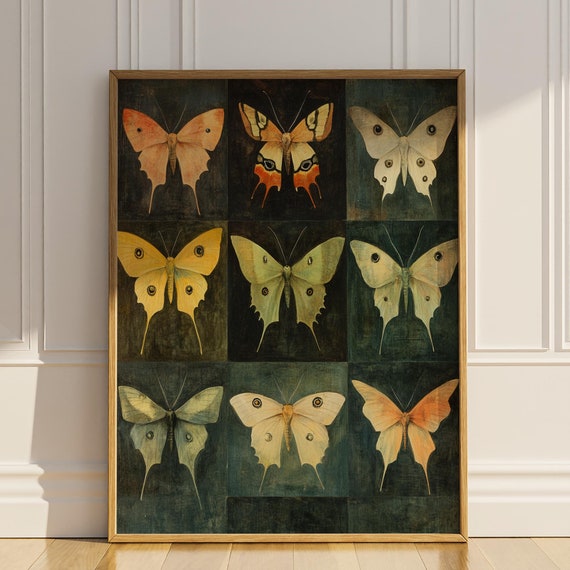 Butterfly Wall Art Luna Moths Insect Entomology Dark Academia Art Vintage Wall Decor Gift