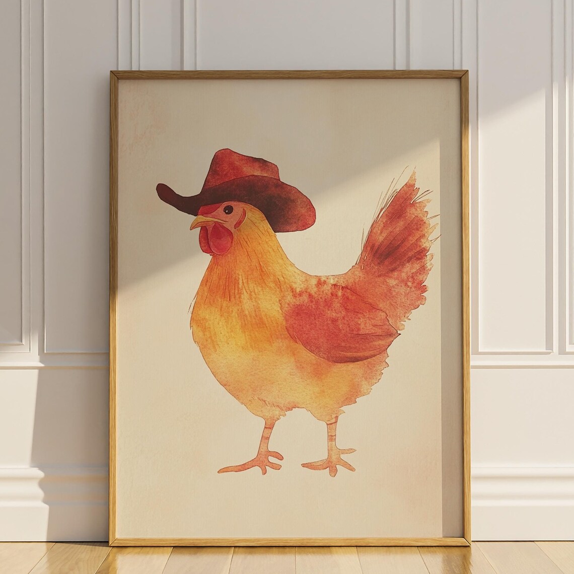 Chicken Wearing Cowboy Hat Art Print, Funny Farmhouse
