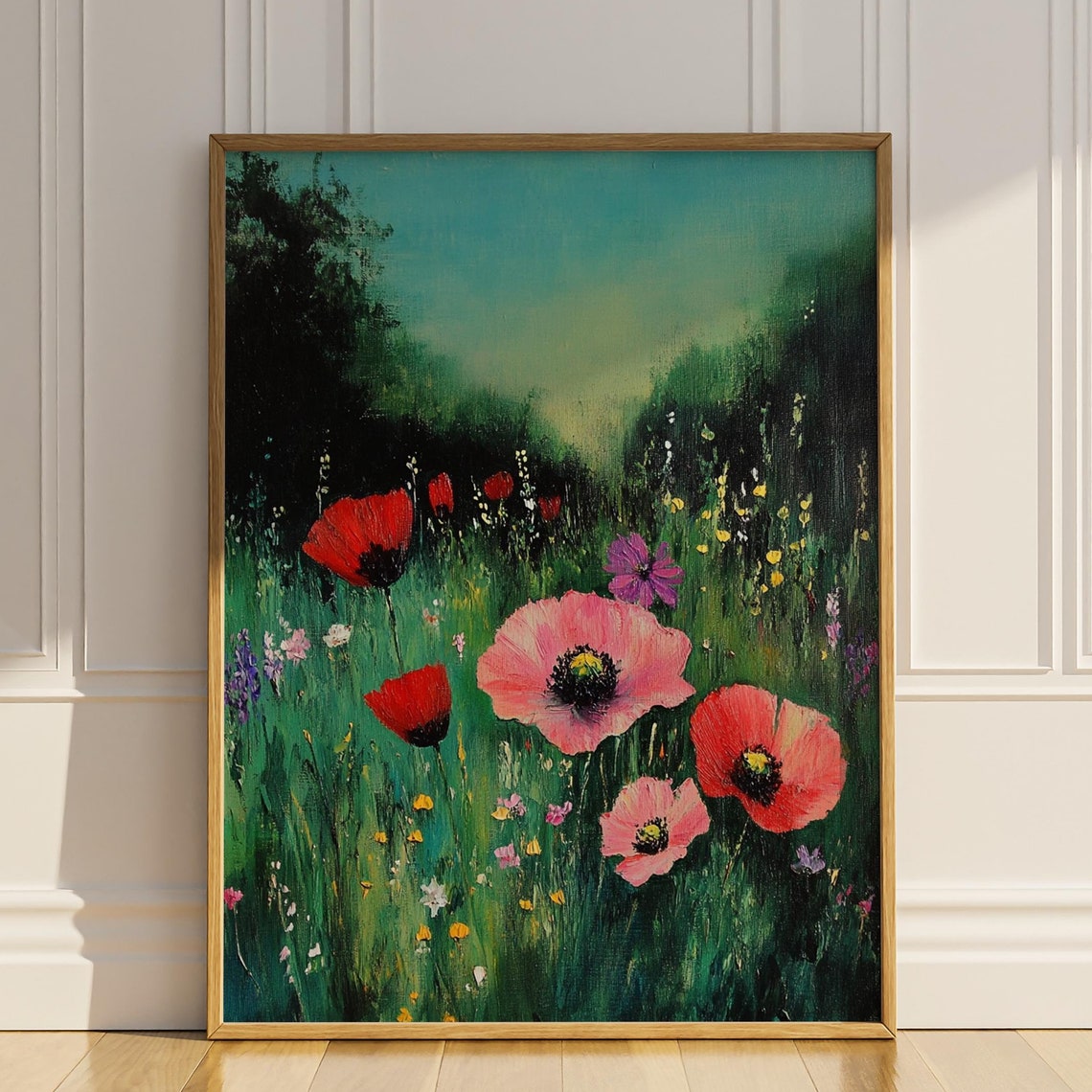 Poppy Flower Poster Print Floral Poppies Wall Art Vintage Oil Painting Trendy Artful Wildflower Wall Decor Gift Matte Poster