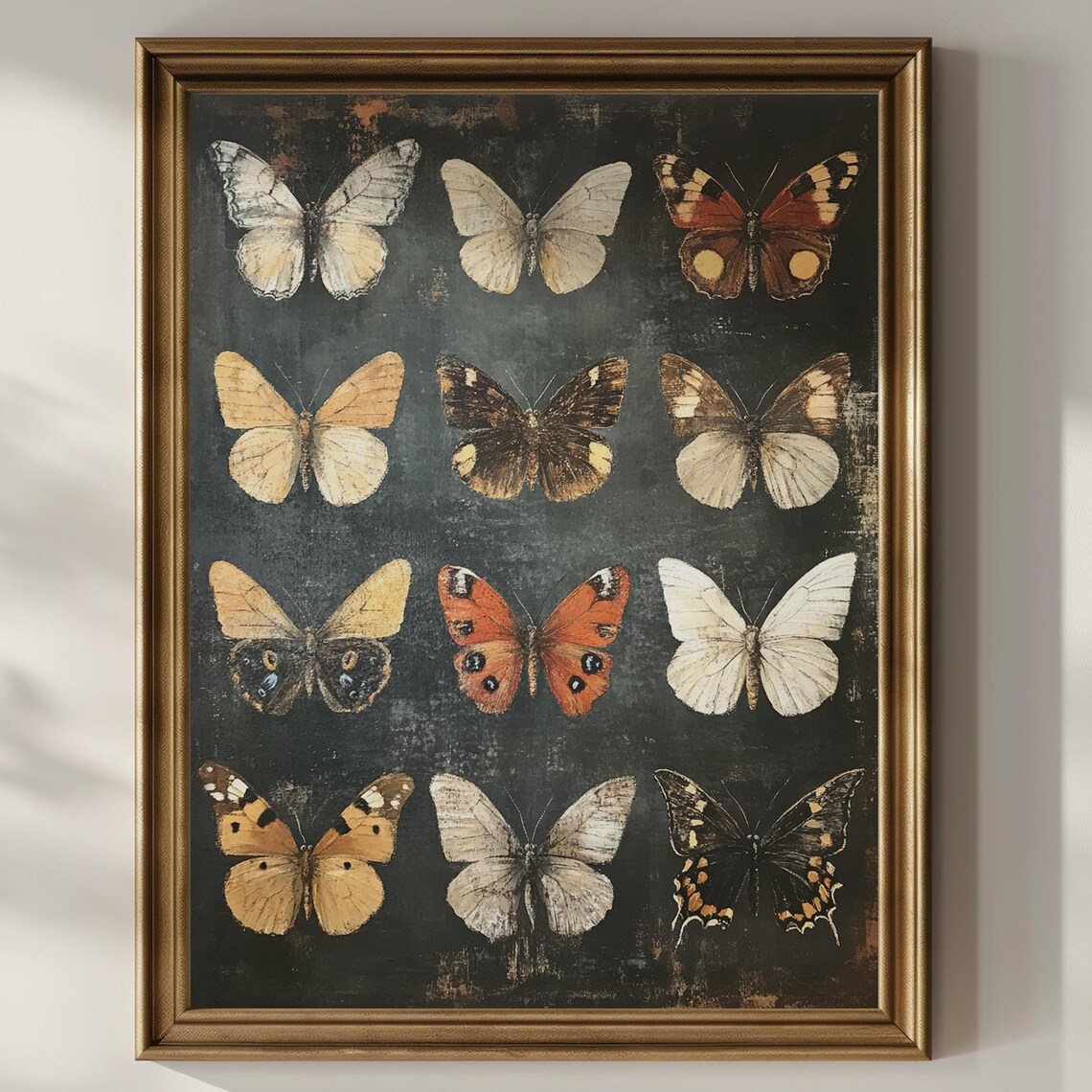 Twelve Butterflies Specimen Grid Dark Academia Vintage Insect Art Poster