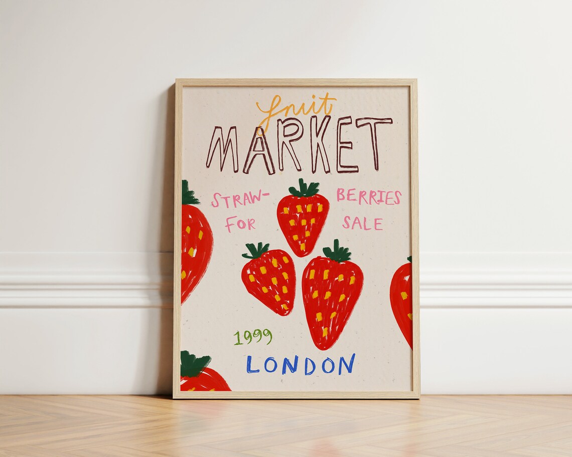 Strawberries Fruit Market Retro Kitchen Art Print