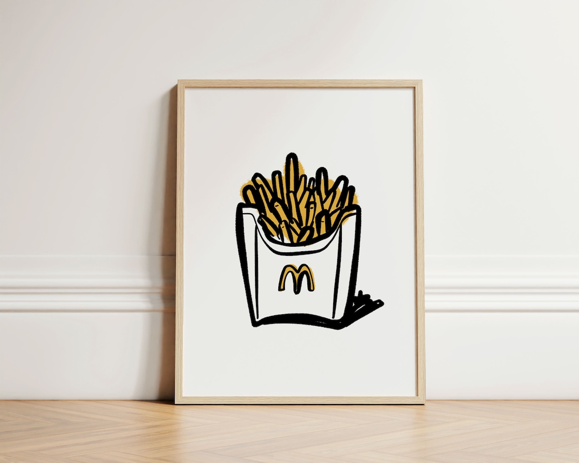 French Fries Print, Quirky Fast Food Kitchen Art