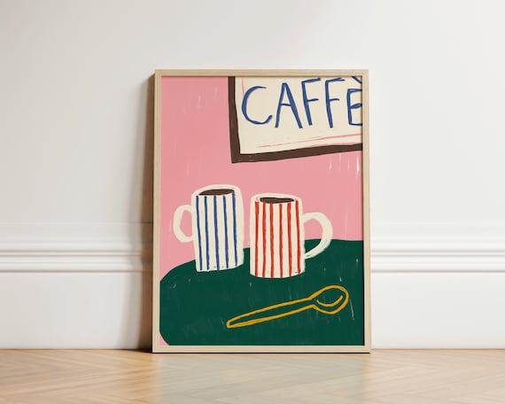 Caff Stripe Mugs, Coffee Kitchen Art Print