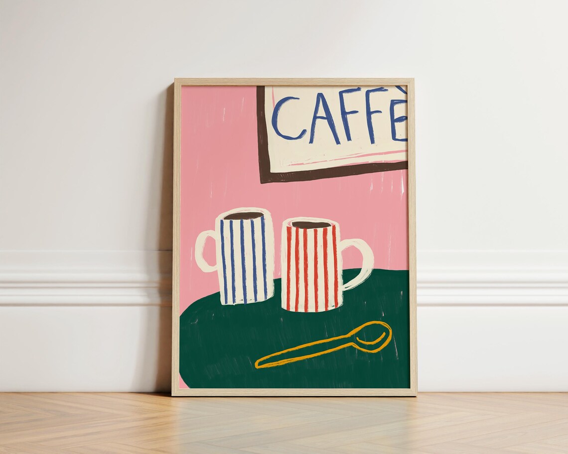 Caff Stripe Mugs, Coffee Kitchen Art Print