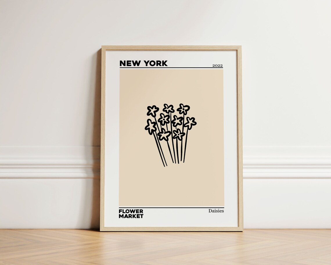 New York Flower Market Ink Bleed Style Travel Poster