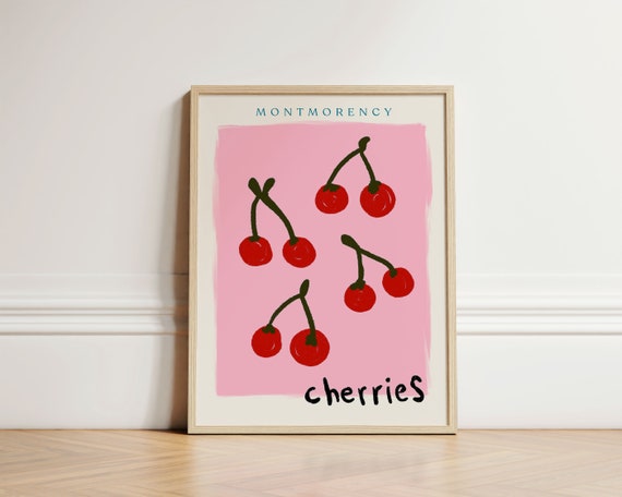 Cherries Print Cherry Poster Kitchen Fruit Abstract Decor Wall Gallery Unframed