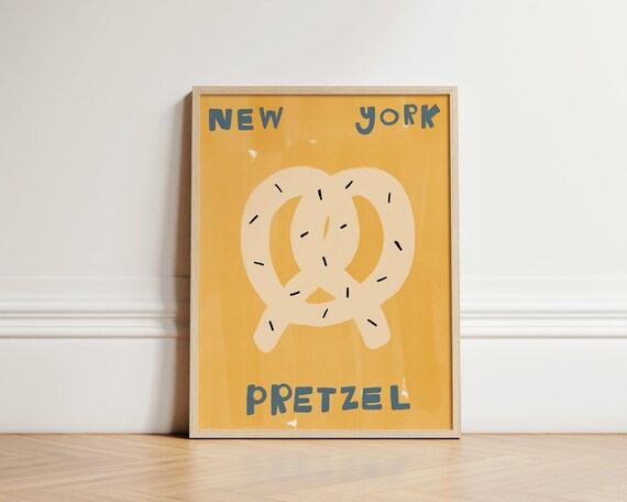 New York Pretzel Bold Kitchen Illustration Butter Yellow Food Print