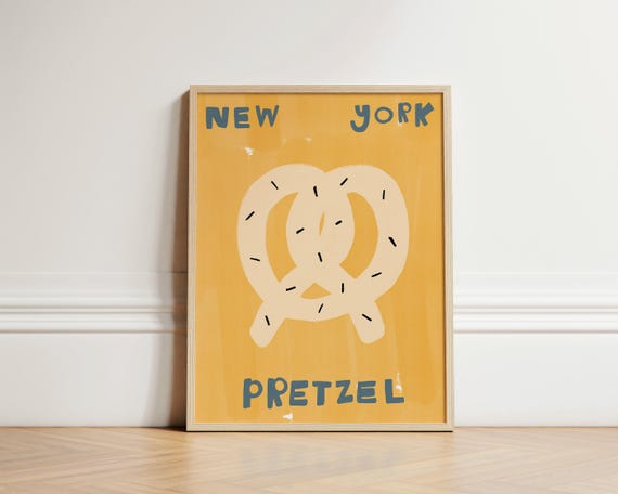 New York Pretzel Print Foodie Trendy Cooking Retro Kitchen Poster Butter Yellow Decor Illustration Art Unframed