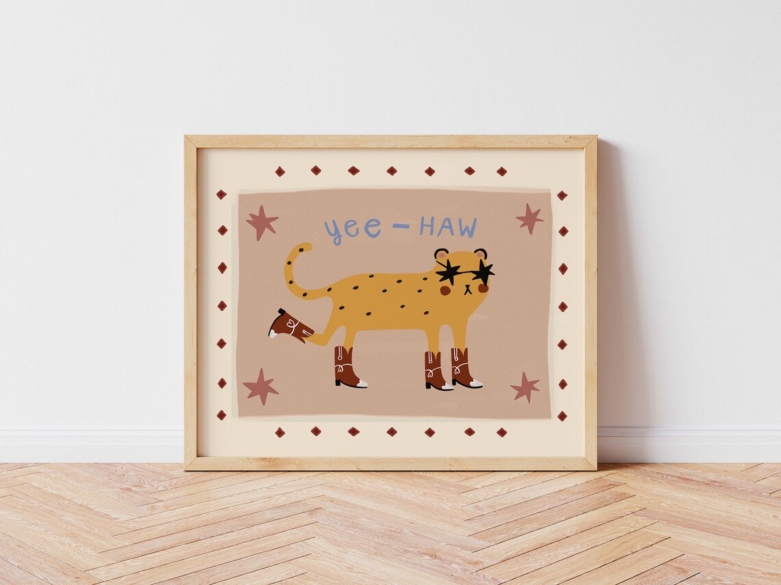 Cowboy Cheetah Eclectic Illustration Art Print
