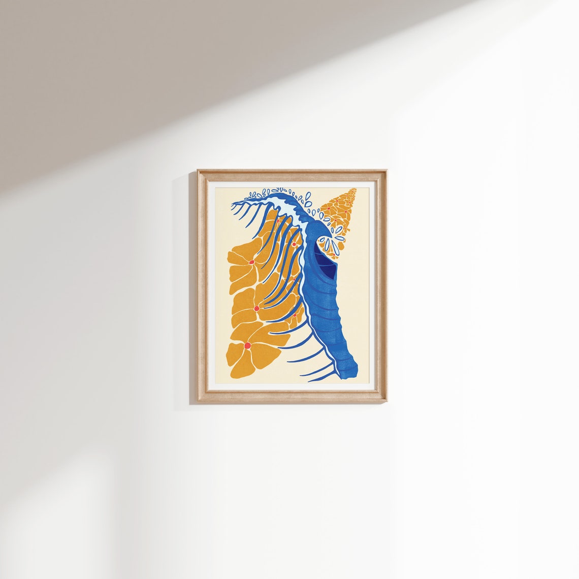 Abstract Wave Floral Art Bold Blue Orange Coastal Modern Art Poster - Image 2