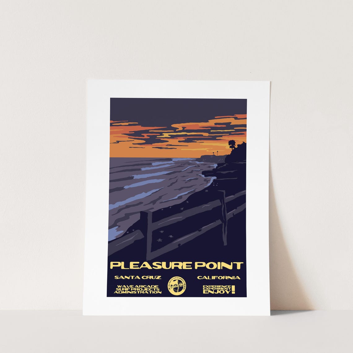 Pleasure Point Santa Cruz California Orange Sunset Cliffs Poster